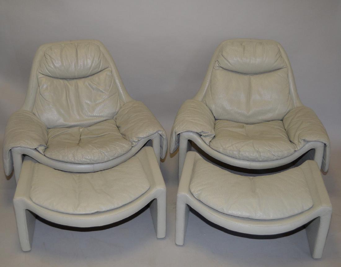 Pair grey leatherette Contemporary chairs & ottomans, (1 of 6)