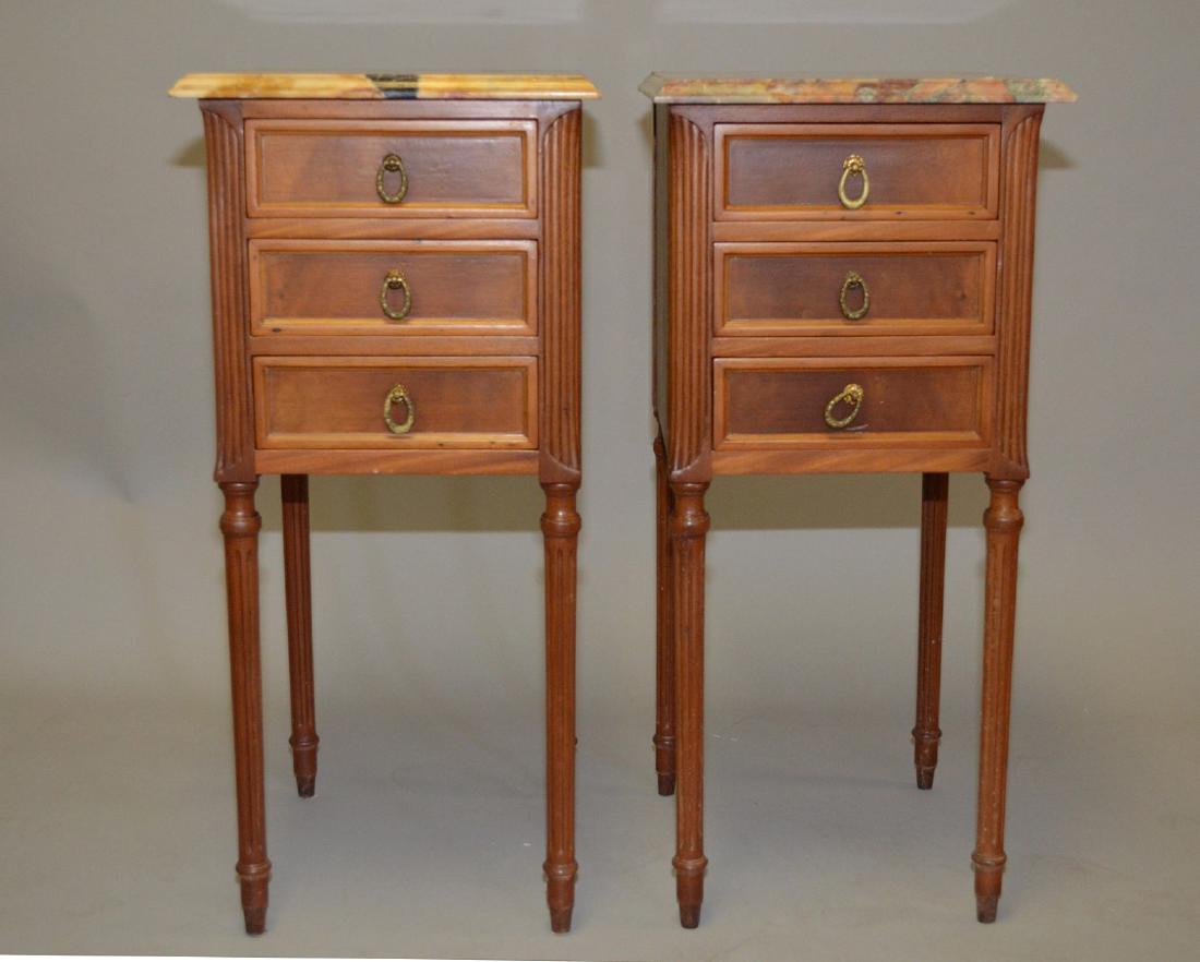 Pair circa 1920's 3 drawer side tables with marble (1 of 8)
