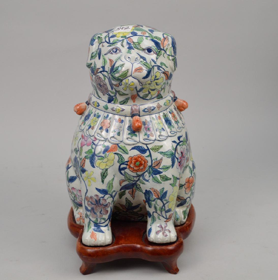 Chinese Porcelain multi color dog,  2" fitted wood (1 of 5)