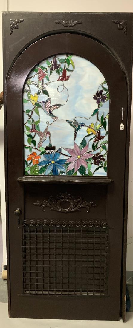 Antique Mahogany Door With Stained Glass Window, Bronze (1 of 5)