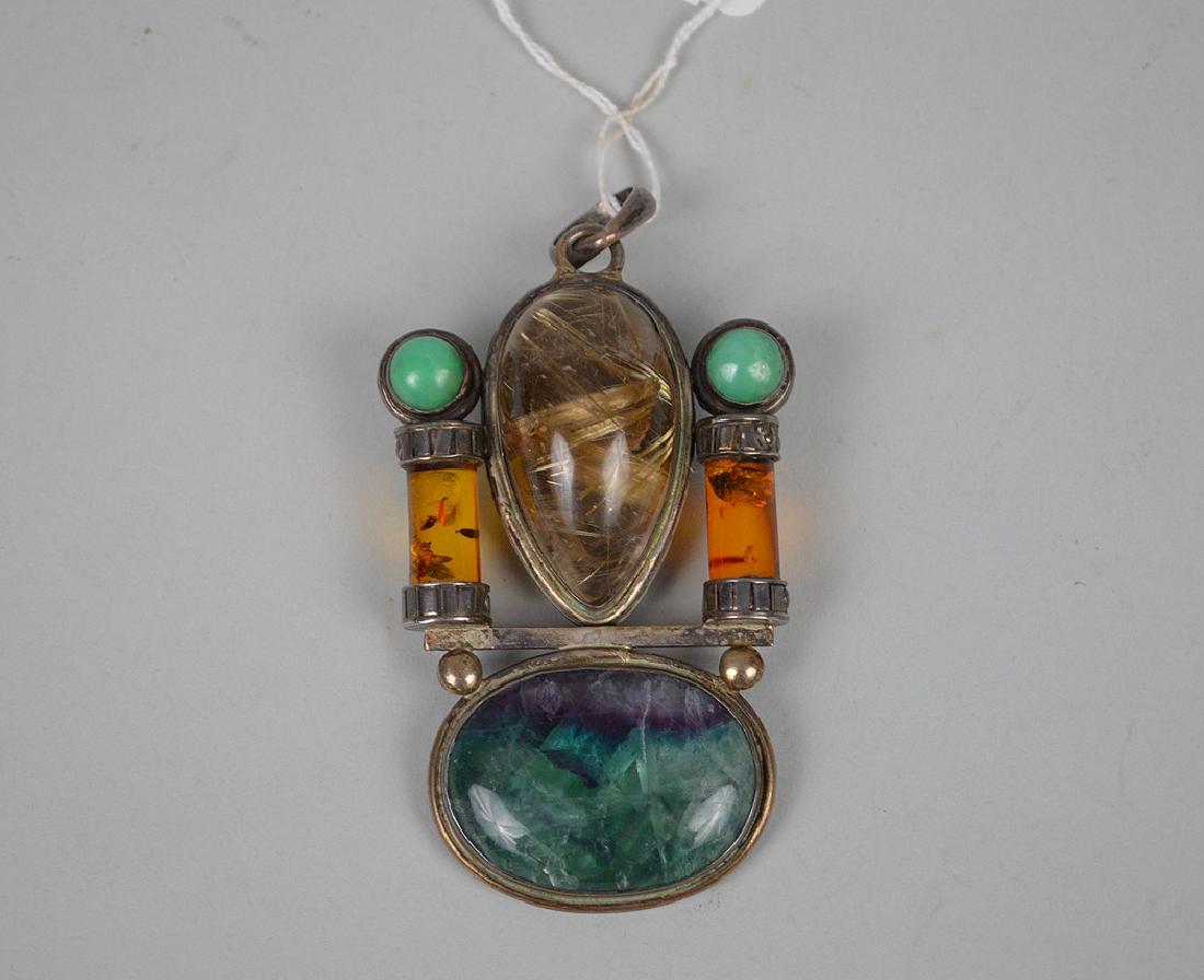 Persian heavy large pendant with colored stones, 925 (1 of 4)