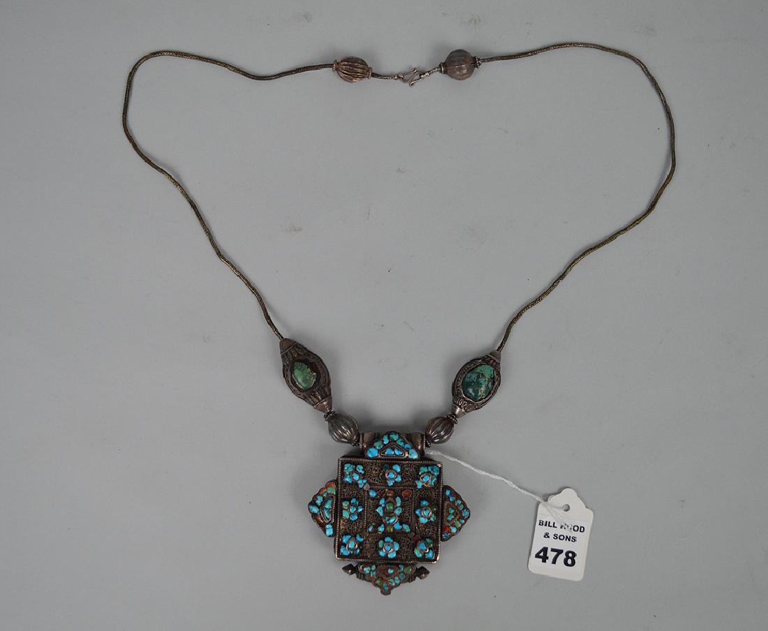Turquoise & silver box pendant on silver chain, box is (1 of 6)