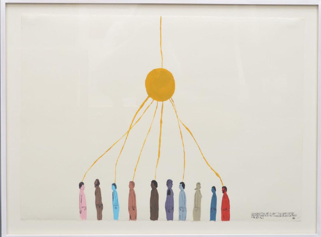 Chris Johanson AMERICAN Acrylic on paper, row of people (1 of 7)