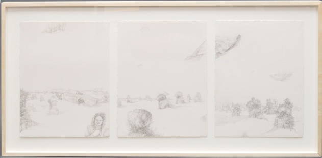 Kelly McLane, 20th c. (AMERICAN) 3 Graphite drawings:: Kelly McLane, 20th c. (AMERICAN) 3 Graphite drawings: ON THE ROAD TO TRONA, 2004/2005, each drawing approx. 15 x 11 inches overall framed size 20-1/4 x 40-1/4 inches