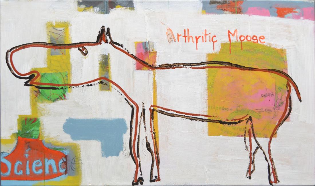 Large oil on canvas, Jose Gonzalez ARTHRITIC MOOSE, 32: Large oil on canvas, Jose Gonzalez ARTHRITIC MOOSE, 32 X 53 inches