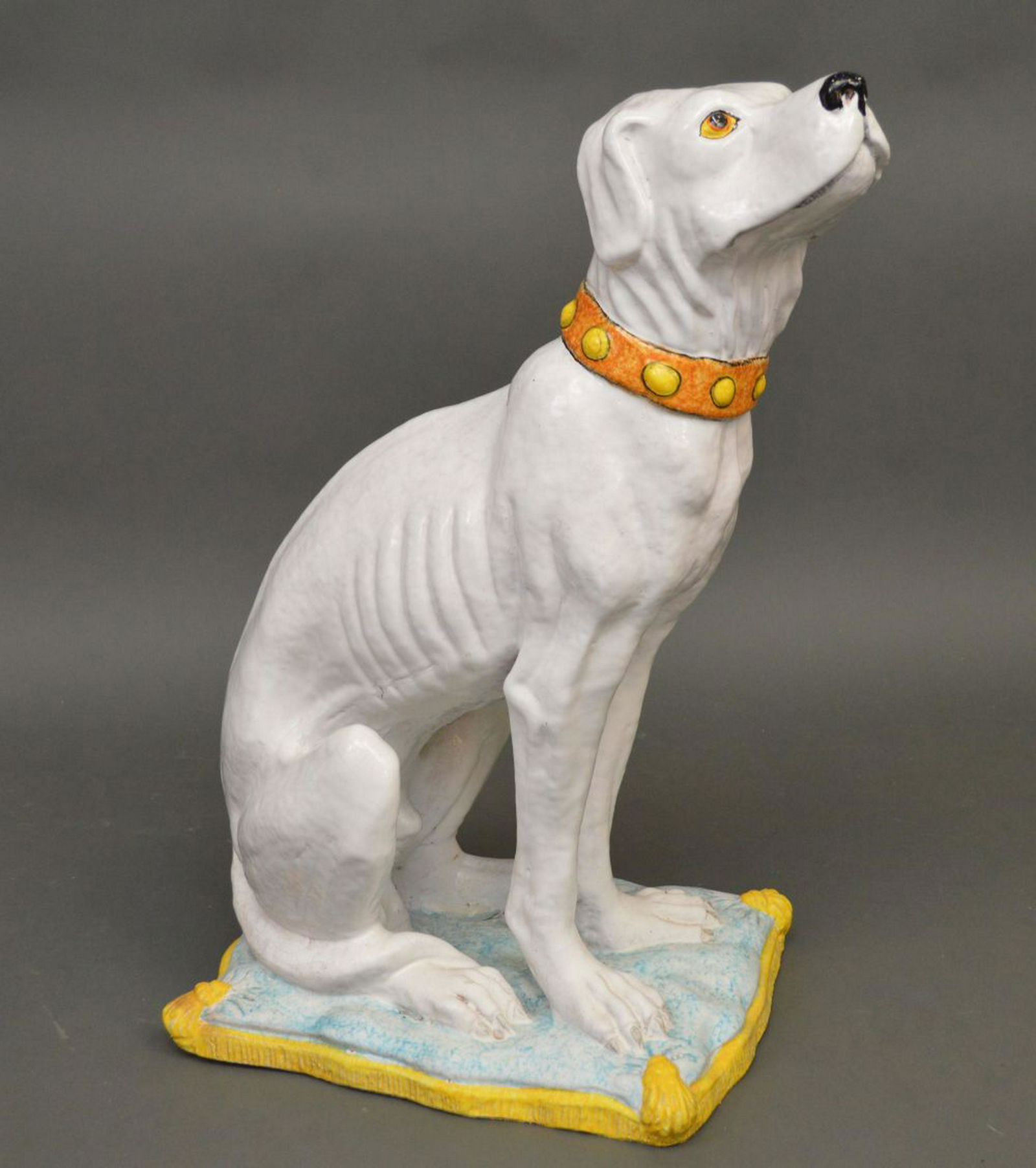 Painted & Glazed Terra Cotta Dog.  Condition: minor (1 of 9)