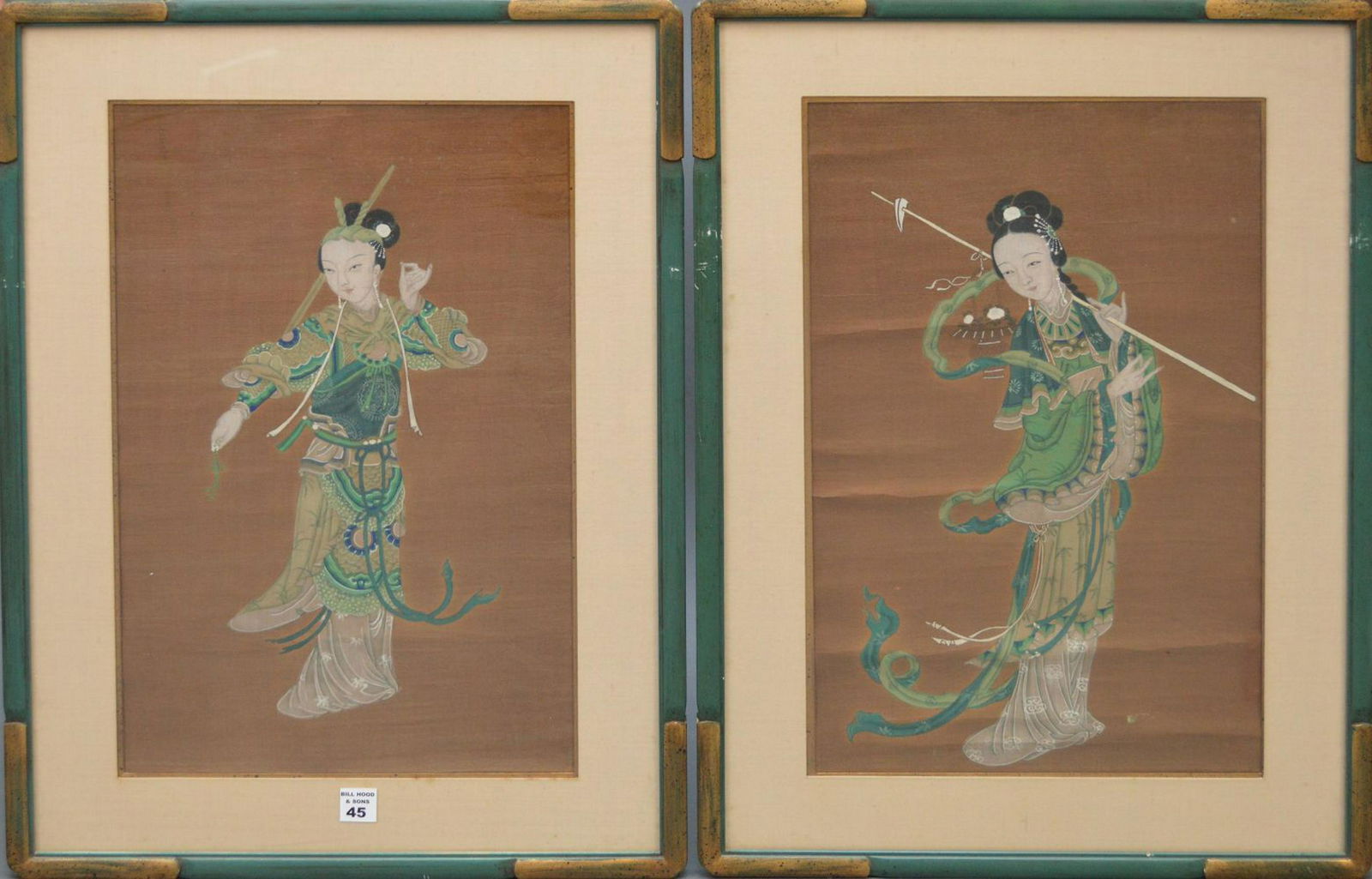 Pair of Chinese Watercolors on Silk, Quan Yin, 20 x 12 (1 of 6)