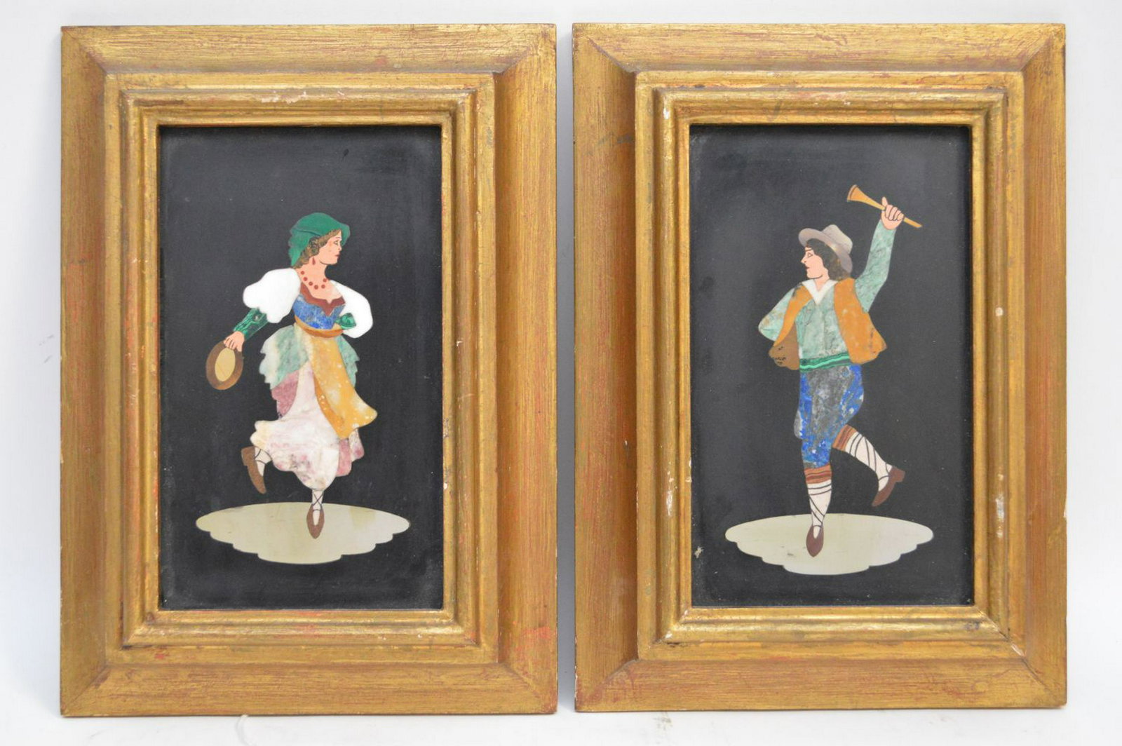 Pair framed Pietra Dura Plaques depicting musicians. (1 of 8)