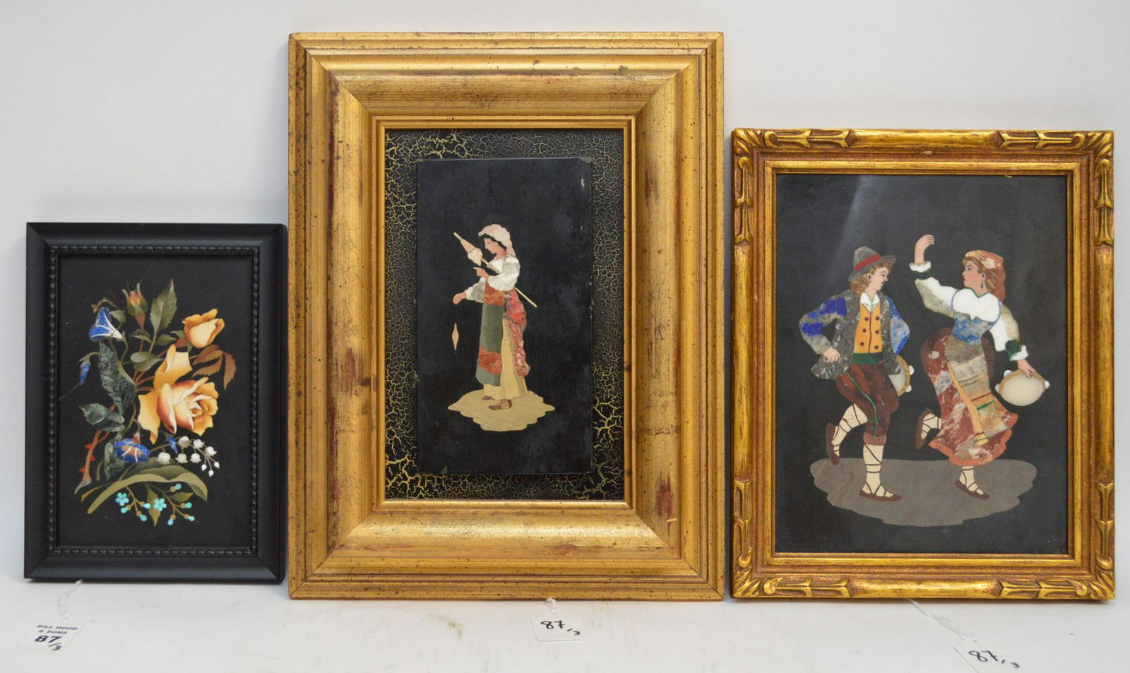 3 Framed Pietra Dura Plaques. 1 Floral Pietra Dura (1 of 9)