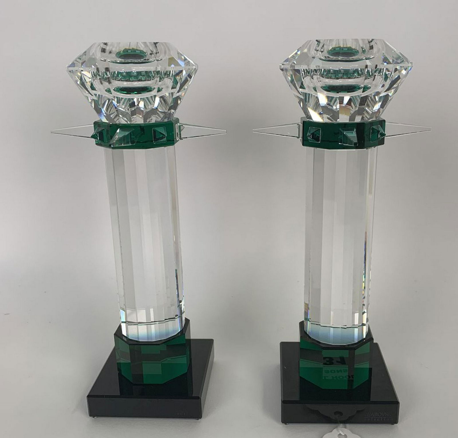 SWAROVSKI CRYSTAL CANDLESTICKS, PAIR, H 6 1/4":includes (1 of 4)