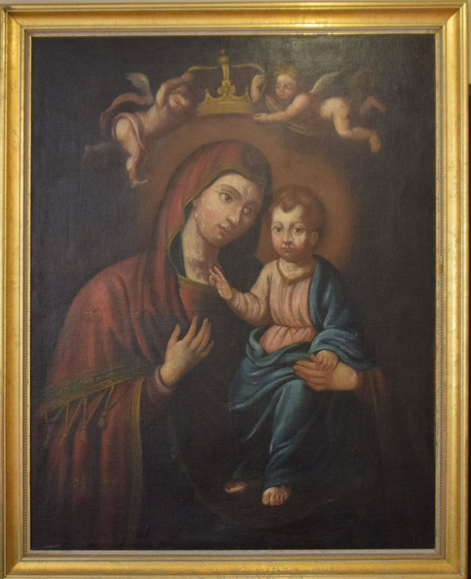 18/19th Century Continental School, oil on relined: 18/19th Century Continental School, oil on relined canvas, Madonna and Christ Child, 41 x 32-1/2 inches
