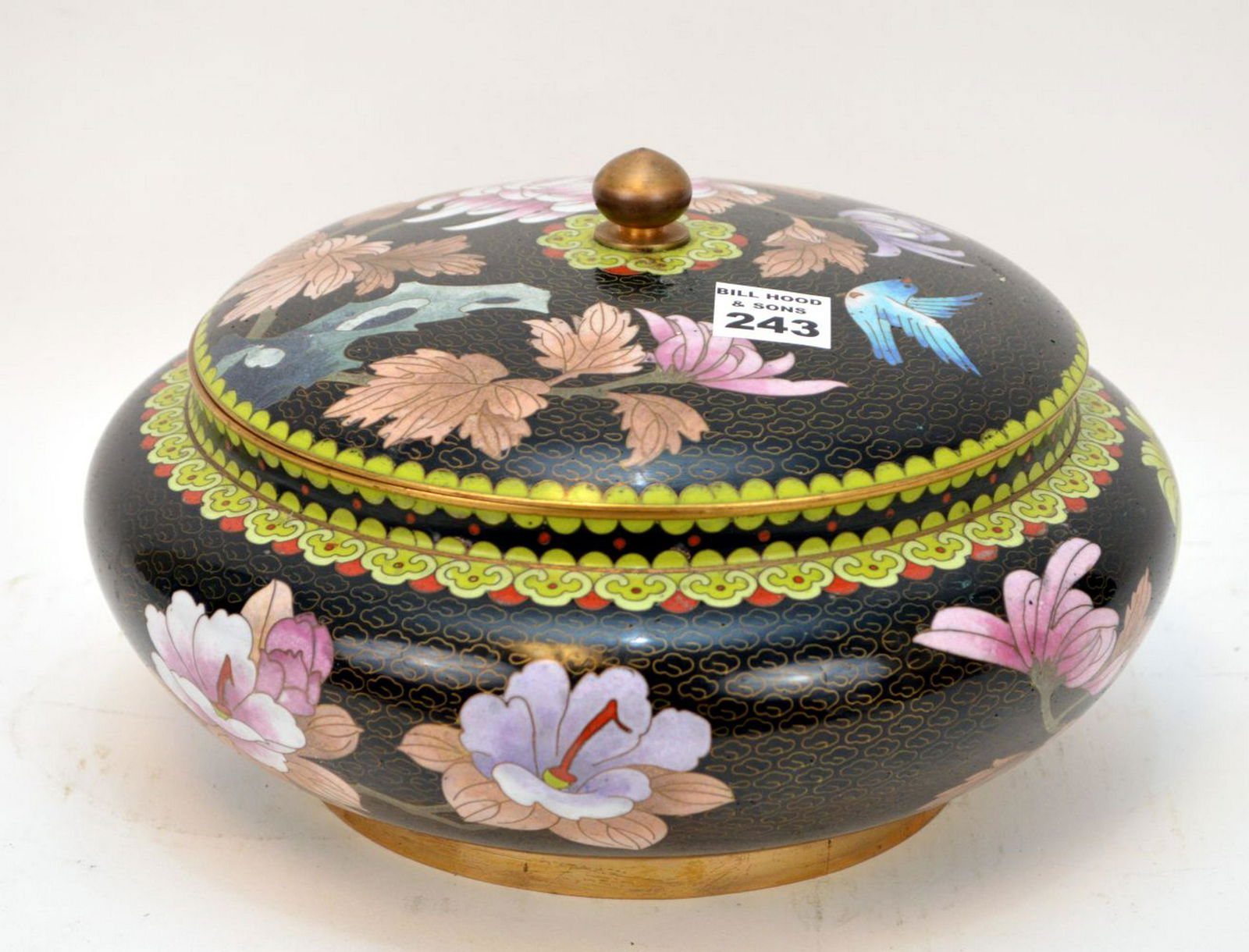 Large Cloisonné Jing Fu bowl on black ground together (1 of 6)