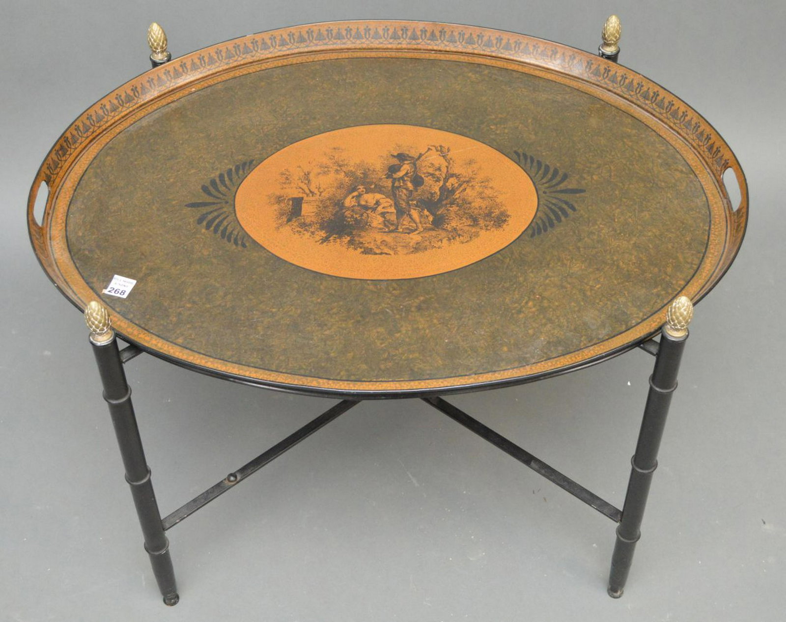 Tole tray and stand, Italian, 19"h x 32"w: Tole tray and stand, Italian, 19"h x 32"w