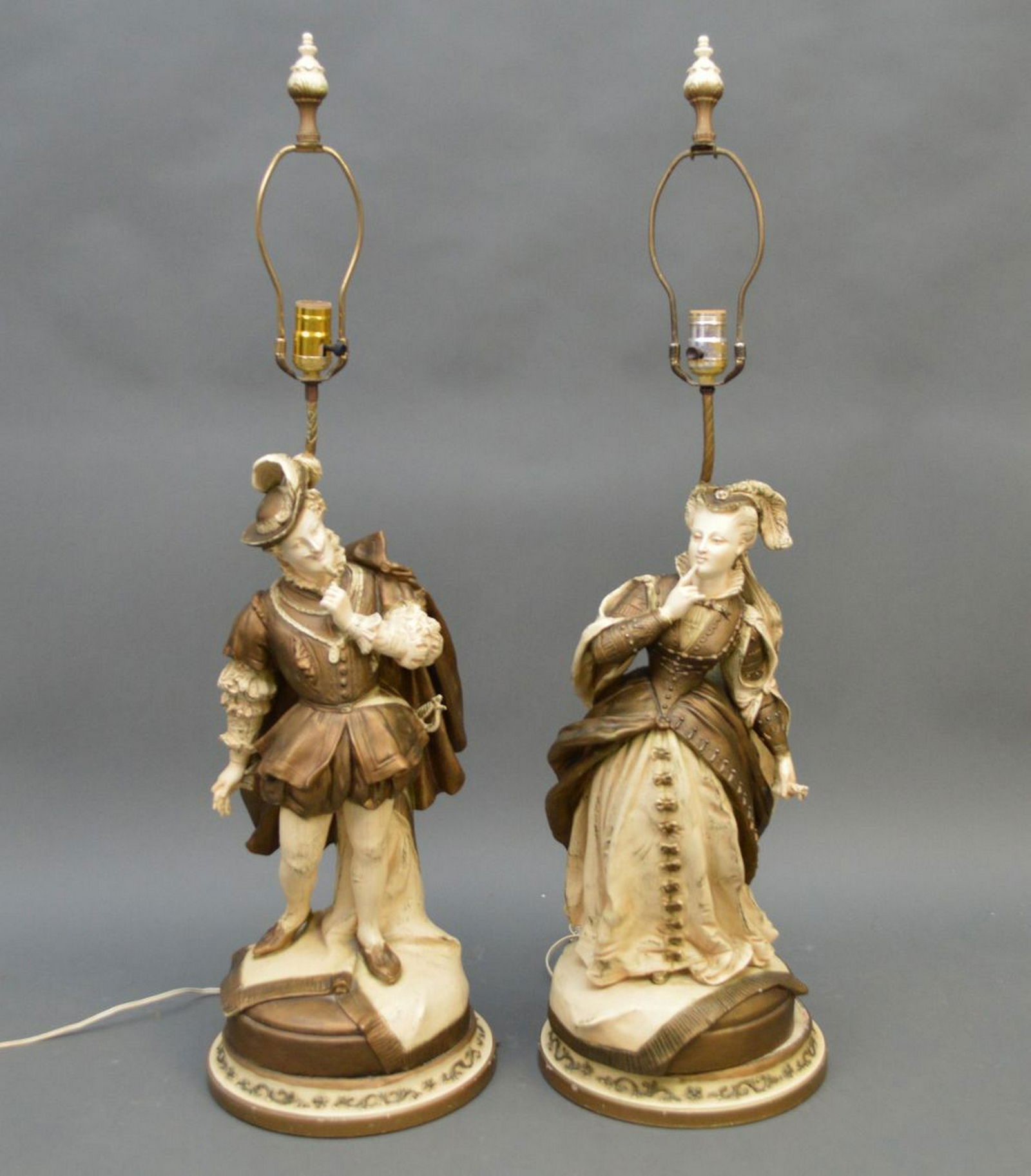 Pair figural painted lamps, Renaissance style, possibly (1 of 6)