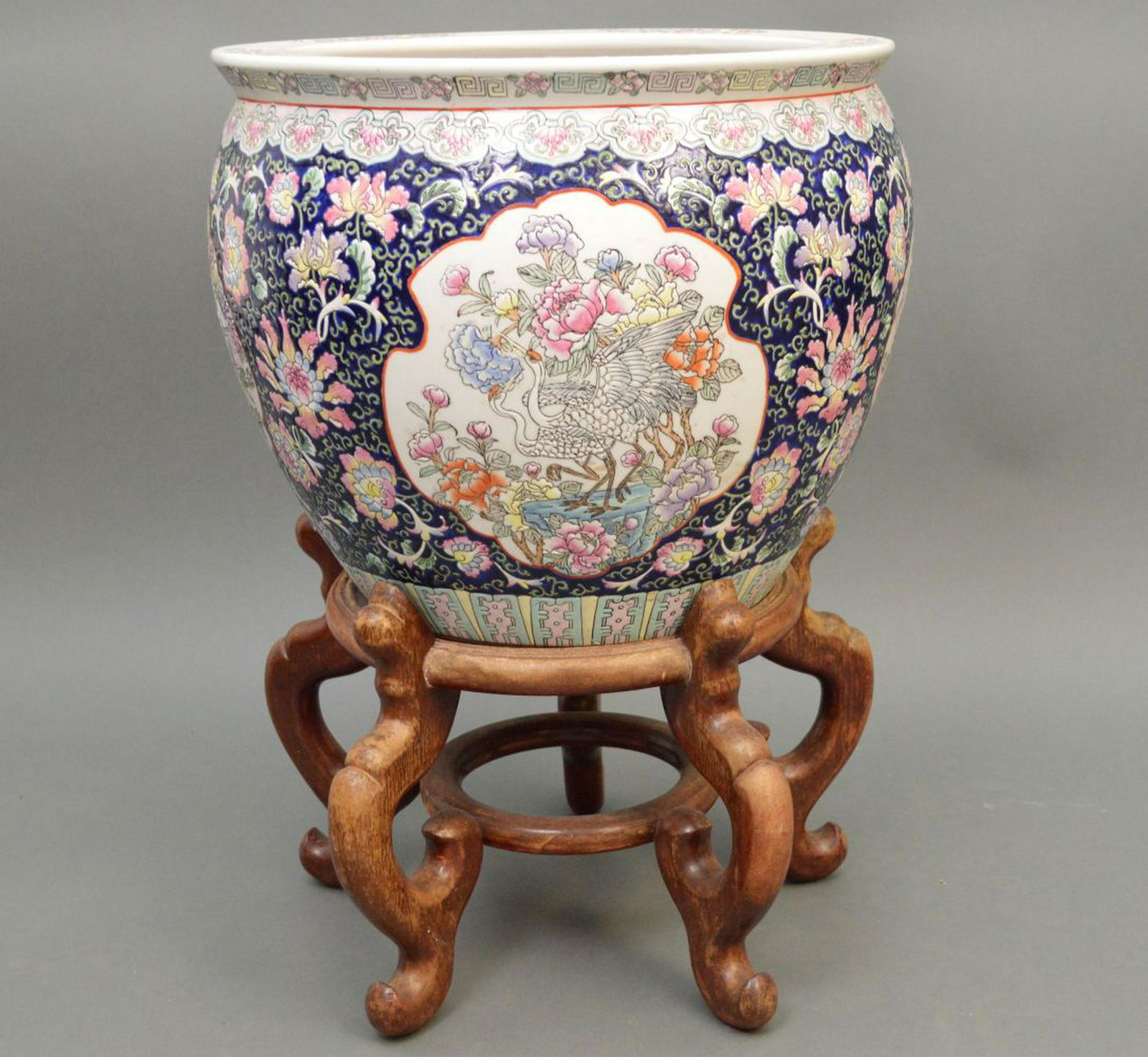 Chinese Fish Bowl,  Koi interior, blue with gold (1 of 9)