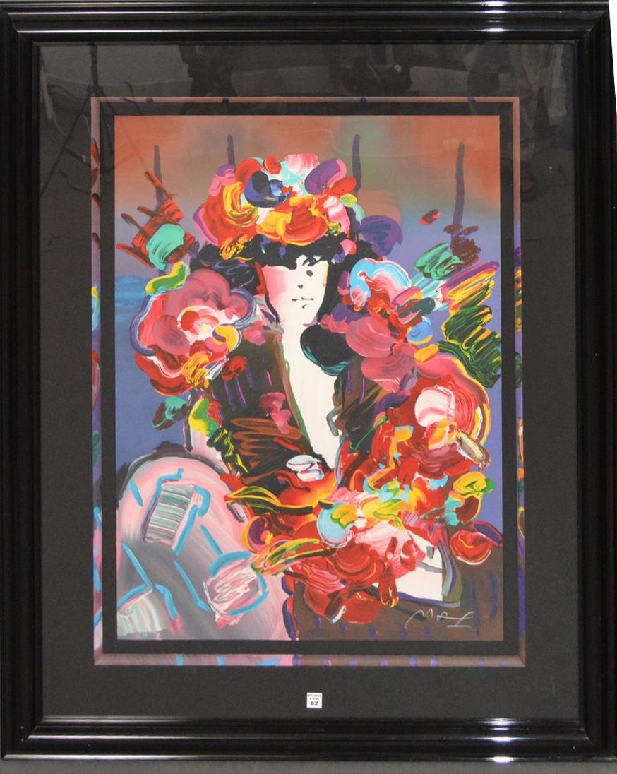 PETER MAX ( American B. 1937 ) Enhanced Serigraph: PETER MAX ( American B. 1937 ) Enhanced Serigraph “Brown Lady” 36”x 26” paper size. Signed & Numbered lower right, lower left “HC 14” and printers stamp dated 1981 lower left