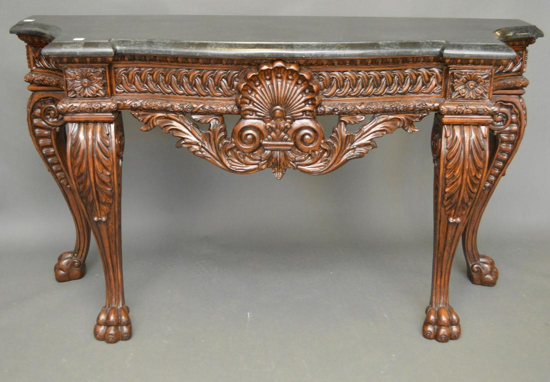 Elaborately carved console, Maitland Smith, Old World: Elaborately carved console, Maitland Smith, Old World manner, 37"h x 66"w