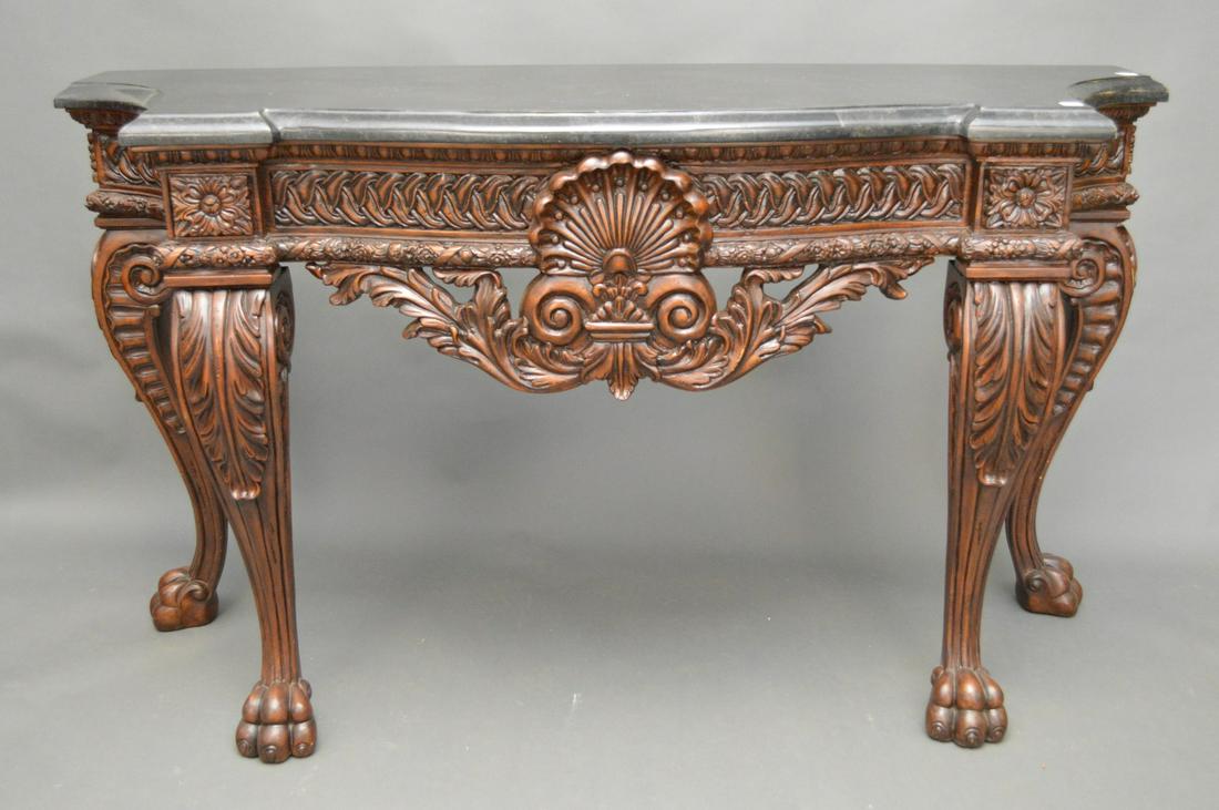 Elaborately carved console, Maitland Smith, Old World: Elaborately carved console, Maitland Smith, Old World manner, 37"h x 66"w