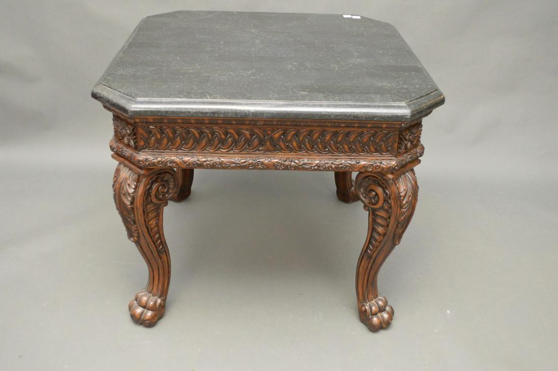 Lamp table, Maitland Smith, heavily carved, 27" square: Lamp table, Maitland Smith, heavily carved, 27" square