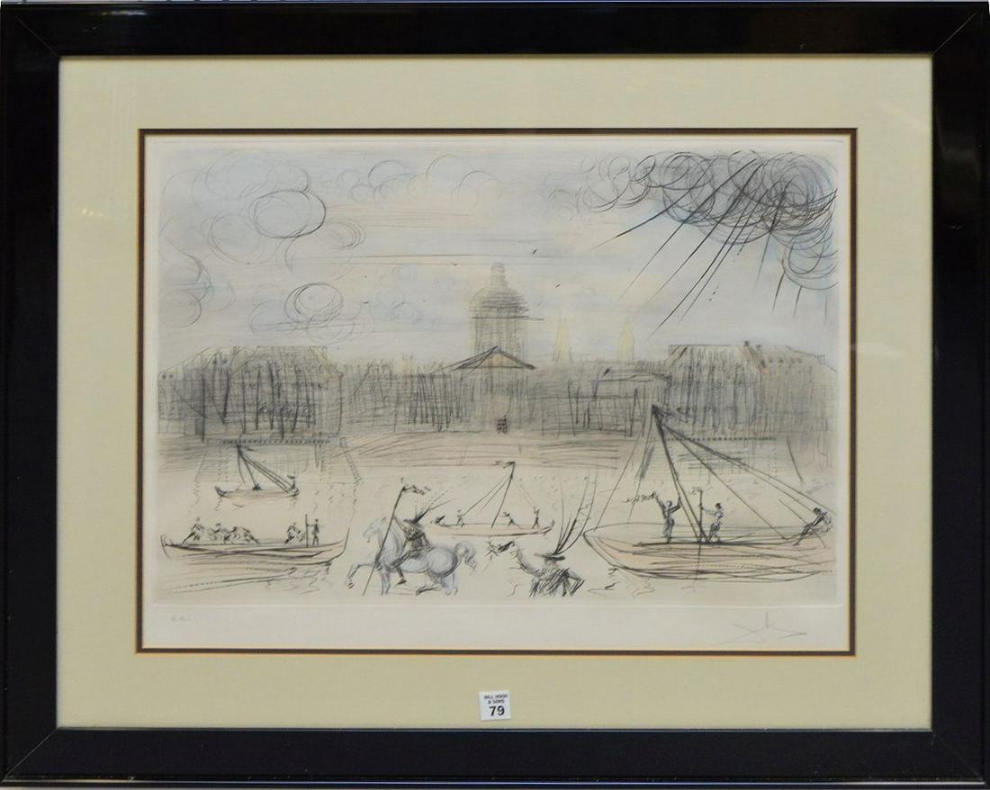 SALVADOR DALI (SPANISH, 1904-1989), etching and: SALVADOR DALI (SPANISH, 1904-1989), etching and aquatint on Arches wove paper, ACADEMIE DES BEAUX-ARTS, 1975, Dimensions: Plate: 16.75" H x 23.5" W; Sheet: 22.5" H x 30" W, Pencil signed & EA proof,