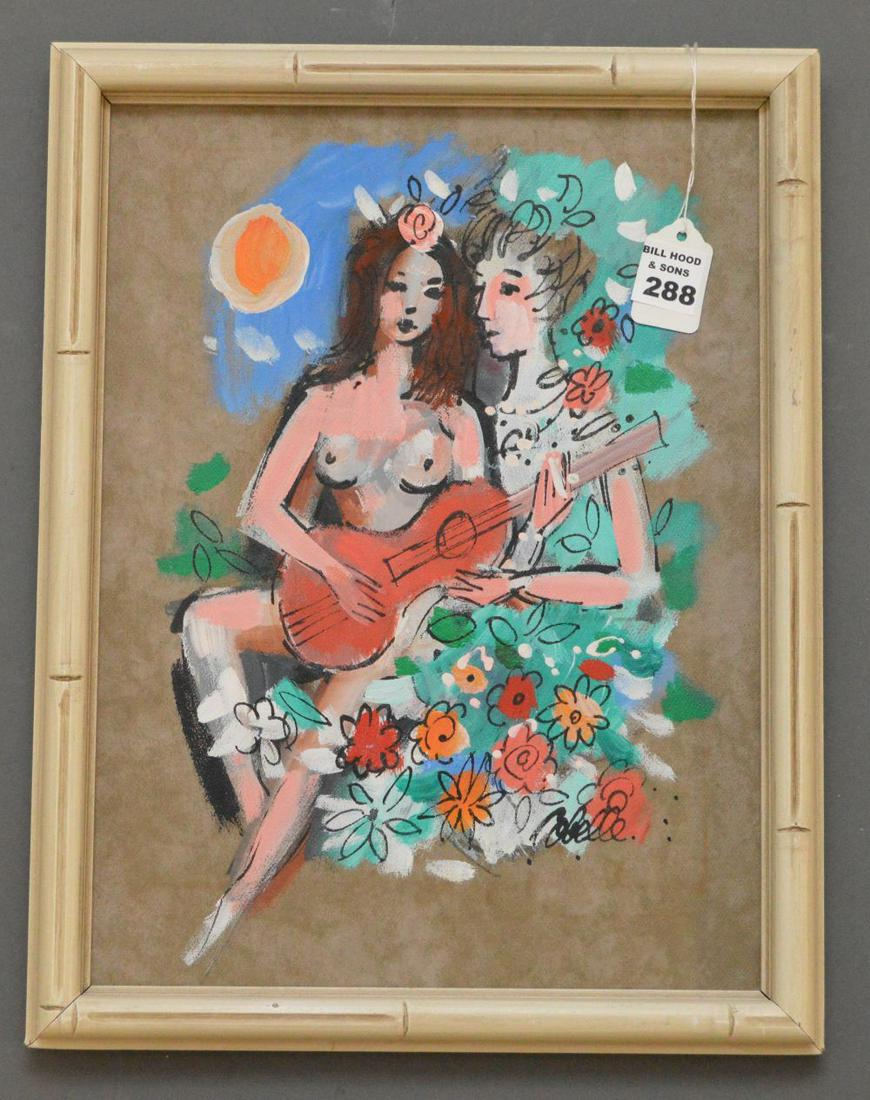 Charles Cobelle (FRENCH, 1902–1998) oil canvas on: Charles Cobelle (FRENCH, 1902–1998) oil canvas on board, couple w/ guitar, 14 x 10 inches