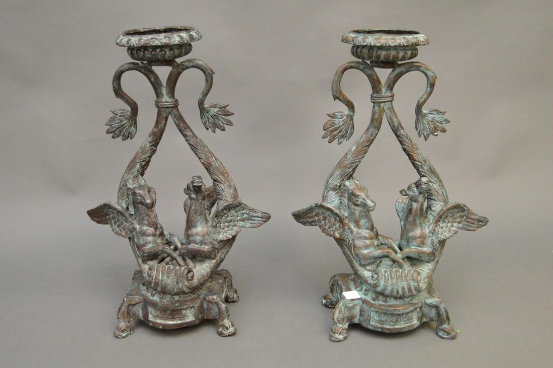 PAIR FIGURAL BRONZE MAITLAND SMITH CANDLESTICKS.: PAIR FIGURAL BRONZE MAITLAND SMITH CANDLESTICKS. Condition: no issues identified. Height 20" width 14" Depth 8"
