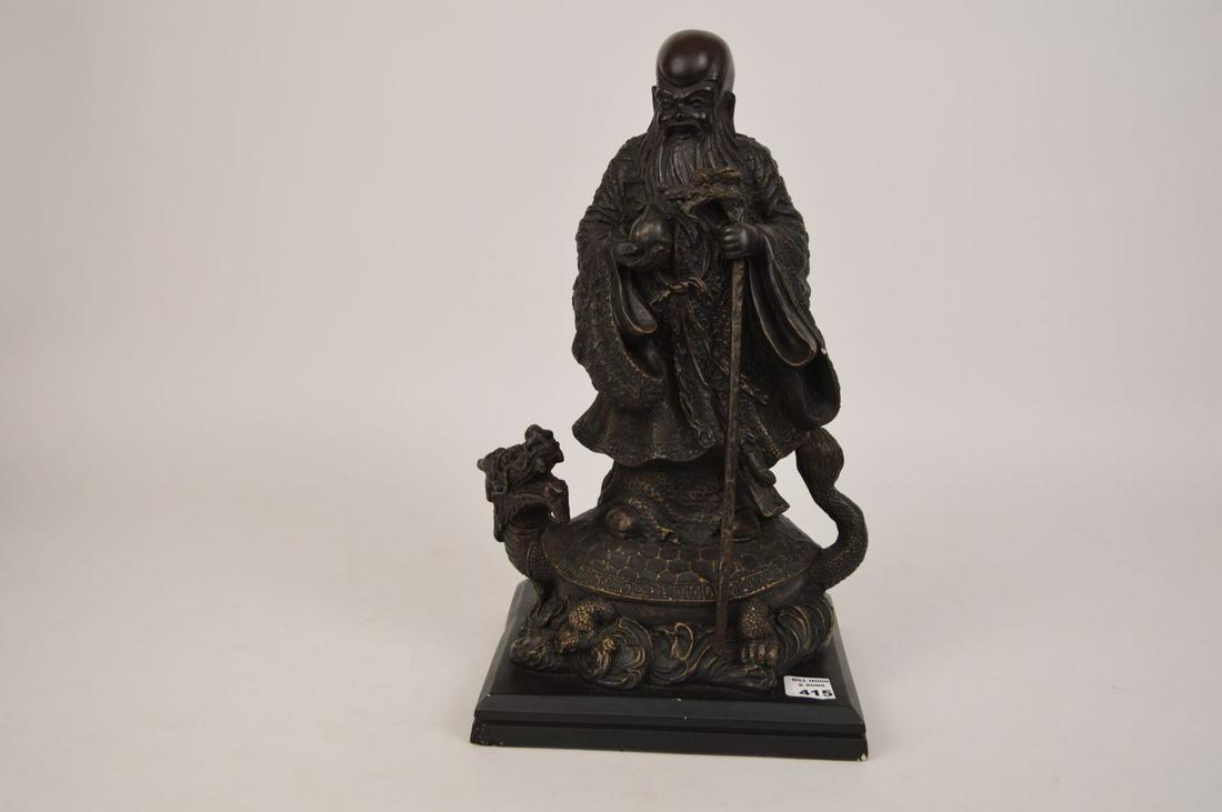 MAITLAND SMITH BRONZE SAGE ON TURTLE / DRAGON.: MAITLAND SMITH BRONZE SAGE ON TURTLE / DRAGON. Condition: one chip to corner of base. Ht. 18"
