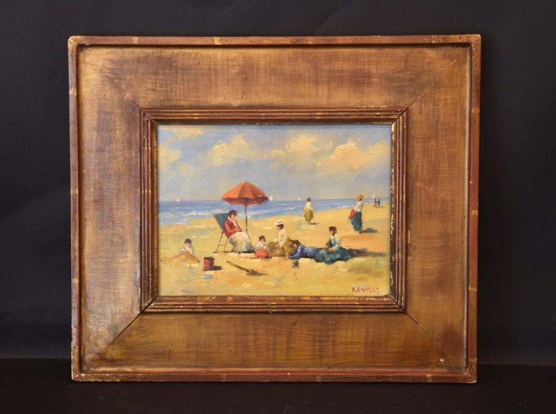 Andre Chalet (French born 1948) Beach scene, oil on: Andre Chalet (French born 1948) Beach scene, oil on board, 9 x 12 inches