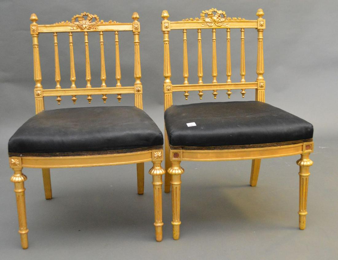Pair diminutive gilded French side chairs, 28"h x 18"w (1 of 4)