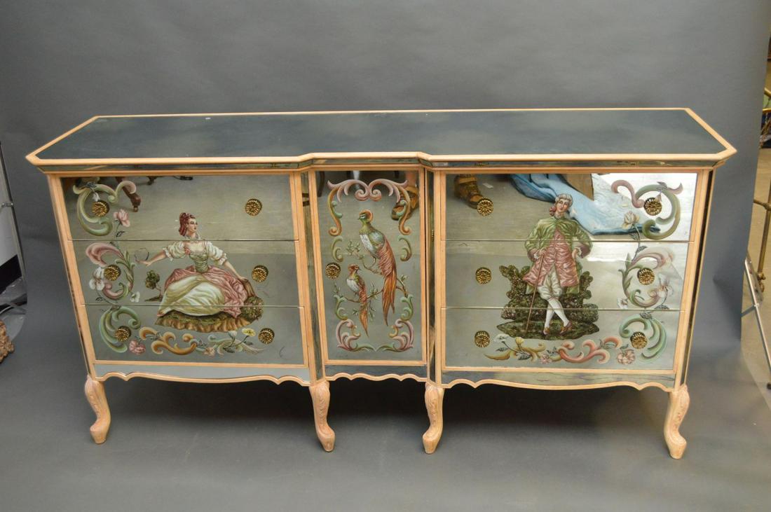 6 drawer reverse painted mirrored dresser, center (1 of 7)