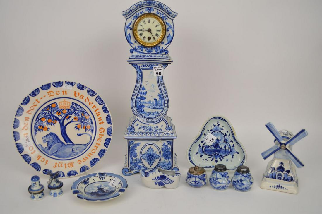 Delft porcelain tower clock (as is) and 10 misc. Delft (1 of 15)