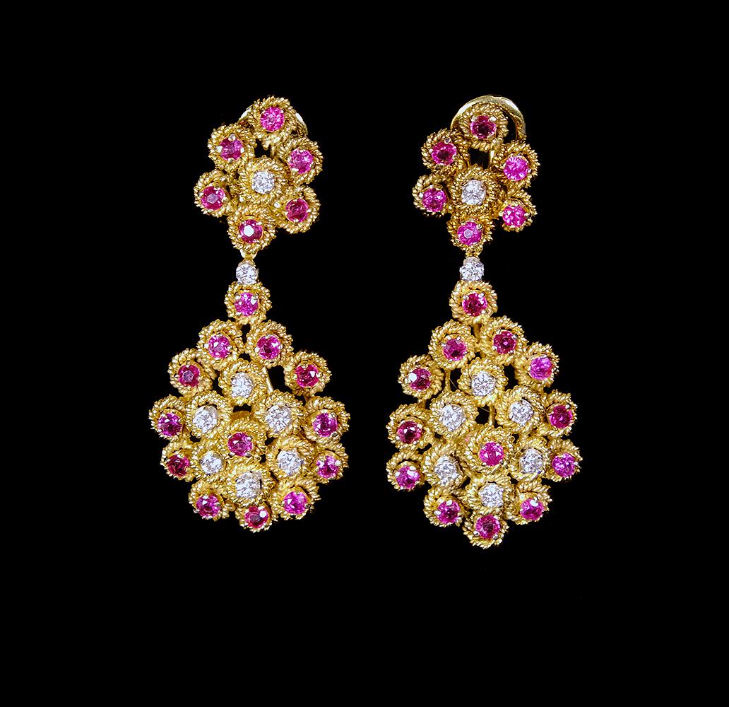 14kt yellow gold rubies & diamonds earrings, SI 1-2, (1 of 3)