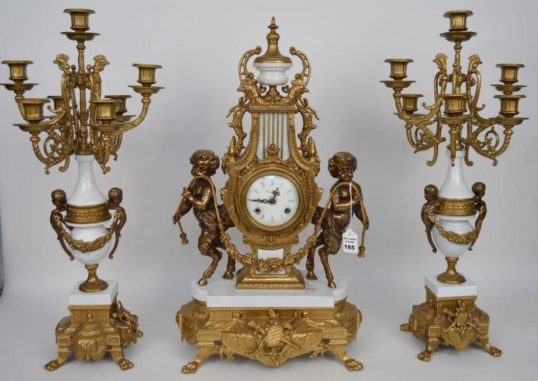 French Gilt Bronze & Marble Clock Garniture. (1 of 11)
