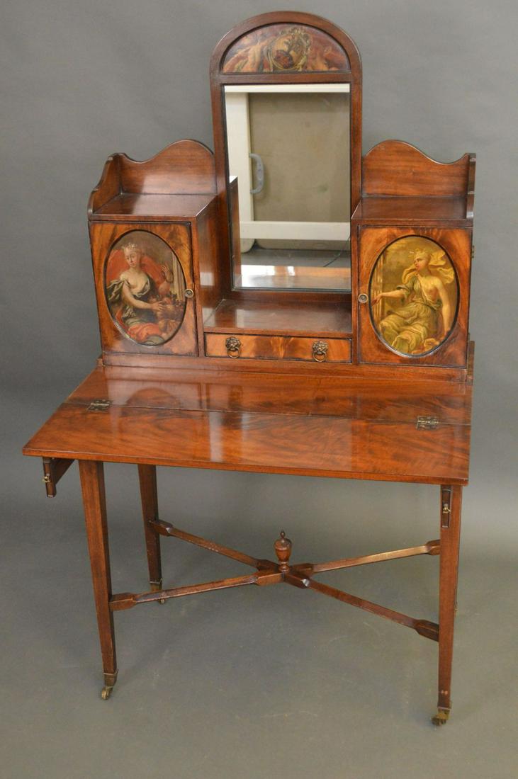 Mahogany ladies writing desk, 2 painted portrait (1 of 7)