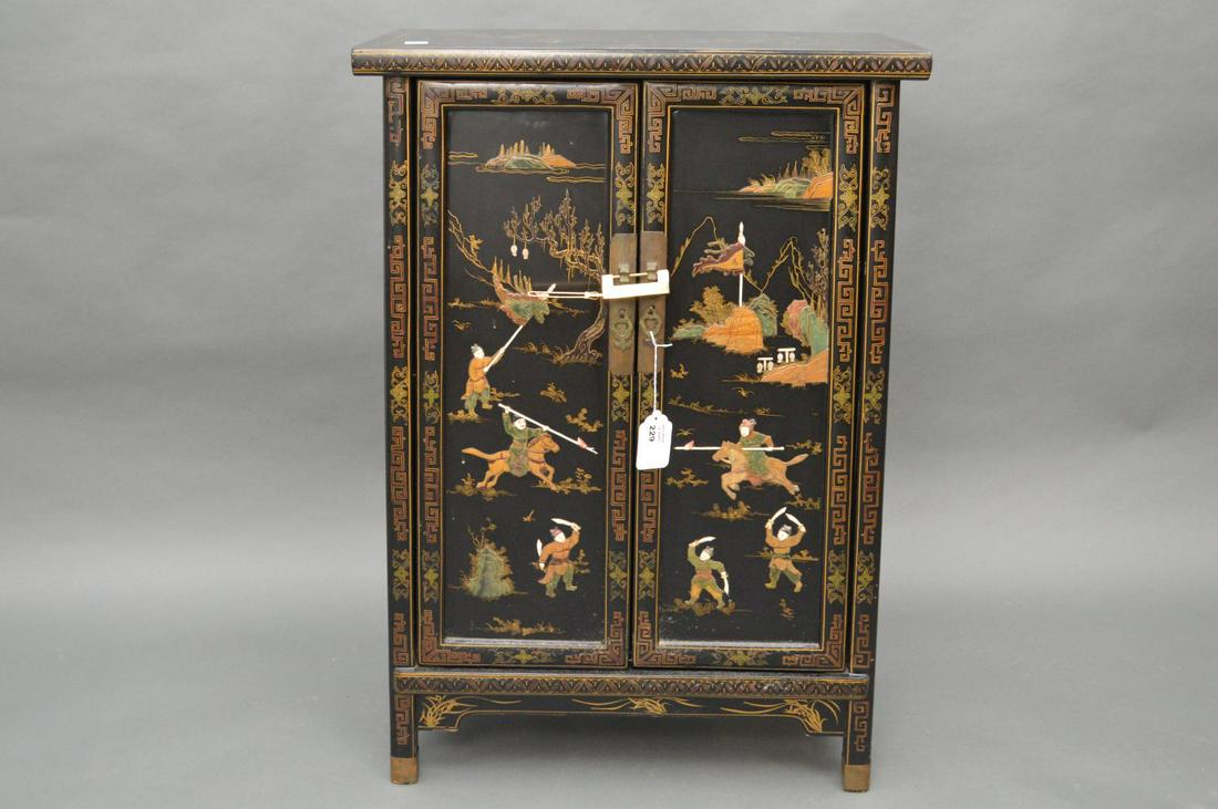 Chinese black lacquer cabinet with hardstone and mother (1 of 7)