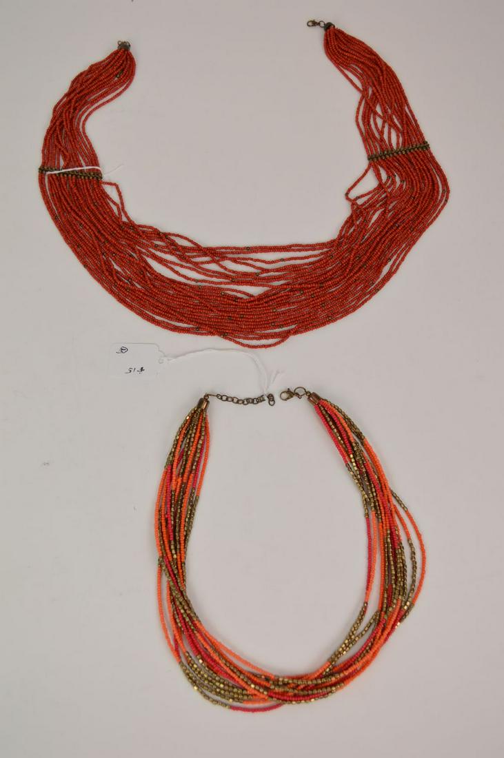 2 Coral Beaded Necklaces, one with marcasite beads, red (1 of 8)