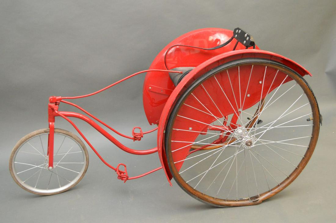 VINTAGE 3 WHEEL BIKE WITH WOODEN WHHELS.  Condition: (1 of 8)