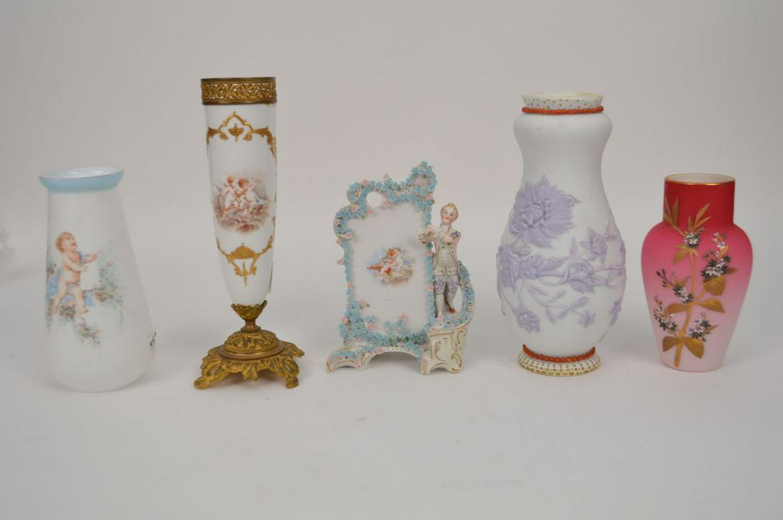5 Victorian Glass & Porcelain Articles;  2 glass vases (1 of 7)