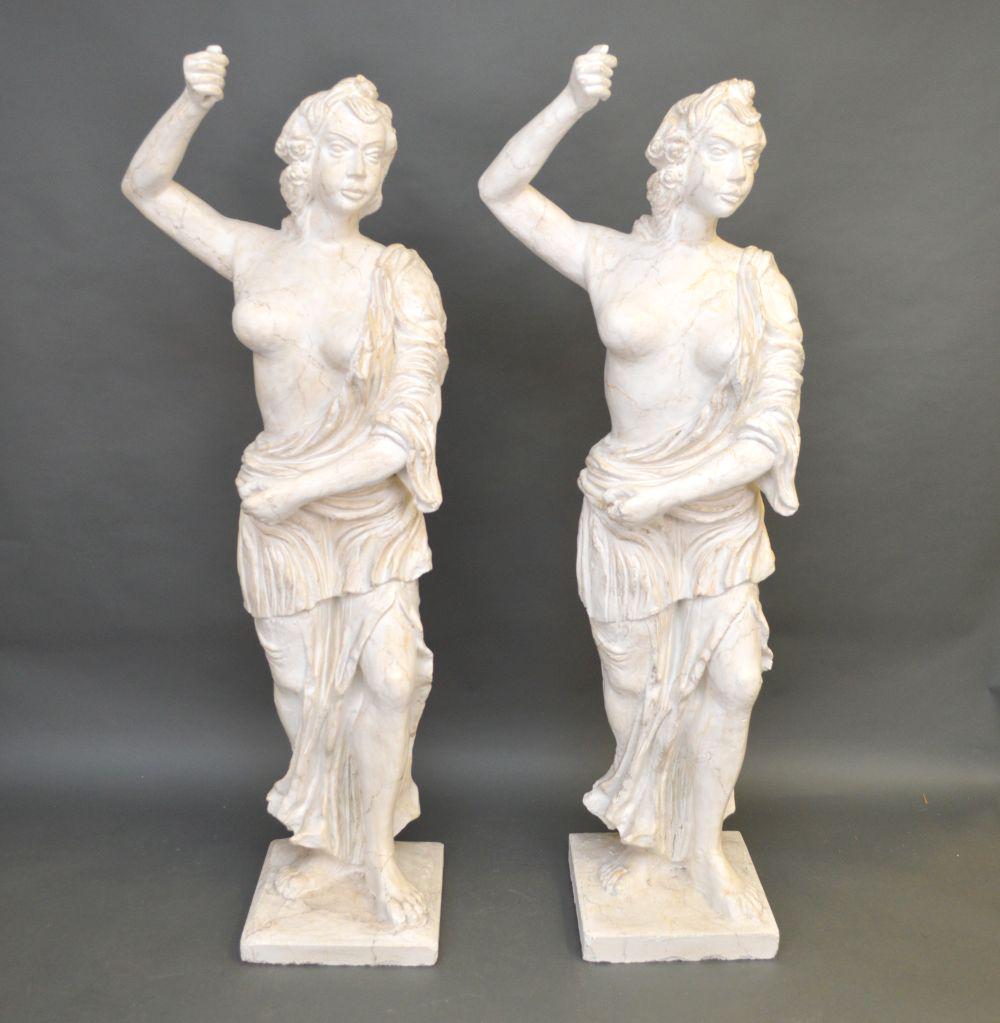 Pair Vintage carved wood females painted white, 6 feet (1 of 12)