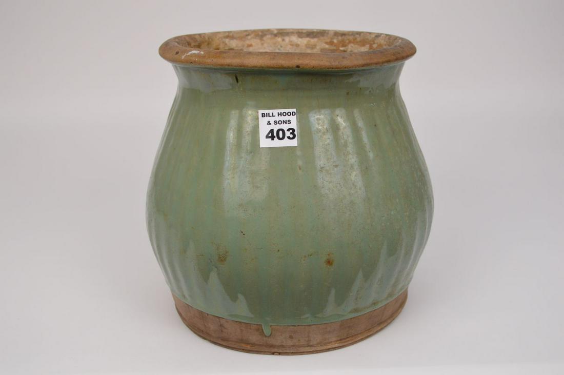 Celadon glazed stoneware Korean food jar. The pot is (1 of 6)