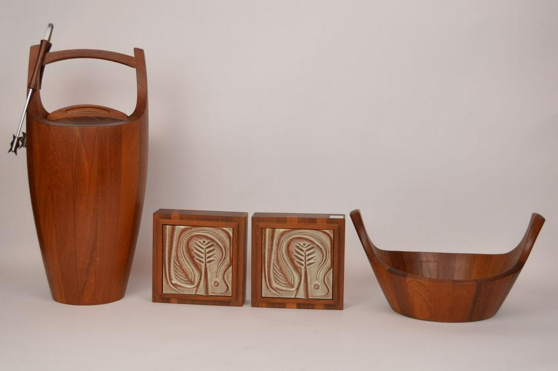 4 pieces teak, Mid Century, ice bucket, condiment bowl (1 of 9)