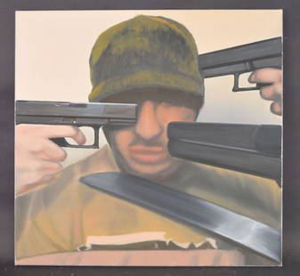 Eberhard Havekost (GERMAN, 1967–2019) oil on canvas,: Eberhard Havekost (GERMAN, 1967–2019) oil on canvas, guns drawn, signed on reverse, inscribed www.betabotega.com approx. 25-1/2 x 25-1/2 inches