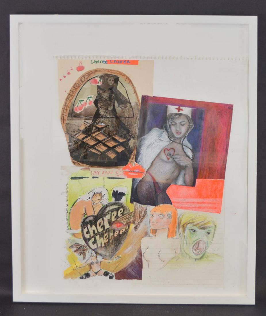 Douglas Kolk (German b. 1963) Collage and mixed media: Douglas Kolk (German b. 1963) Collage and mixed media on paper, Sally dated the dead – 2005. Collage size 23.62 x 17.91 inches or 60 x 45.5 cm. overall framed size 54.5 x 70cm. Arndt & Partner Berli