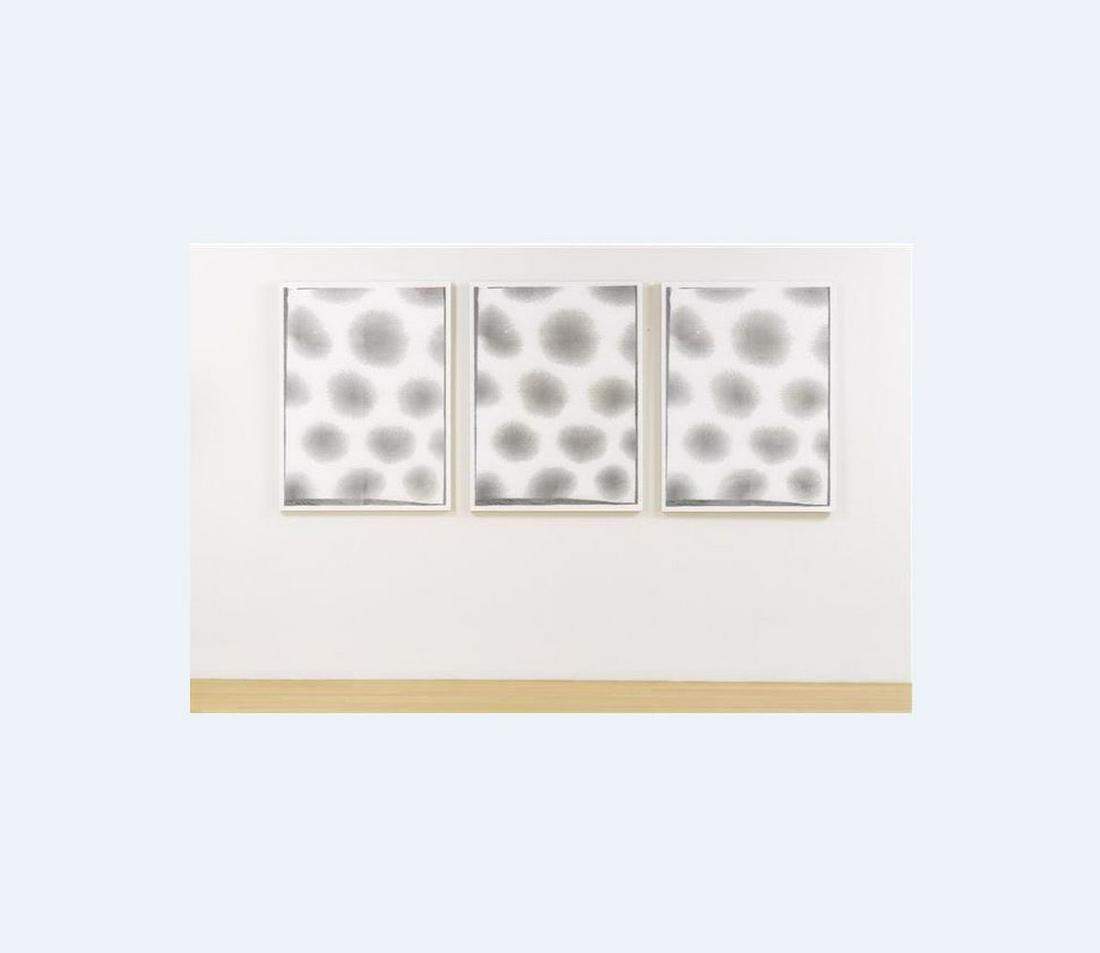 Hugh Scott-Douglas (BRITISH, 1988) Untitled in 3 parts,: Hugh Scott-Douglas (BRITISH, 1988) Untitled in 3 parts, each signed and dated 2012 on the stretcher, lasercut and gesso on canvas, each canvas, Â– 48 x 36 inches each ....holes/tears in canvas'. Pr