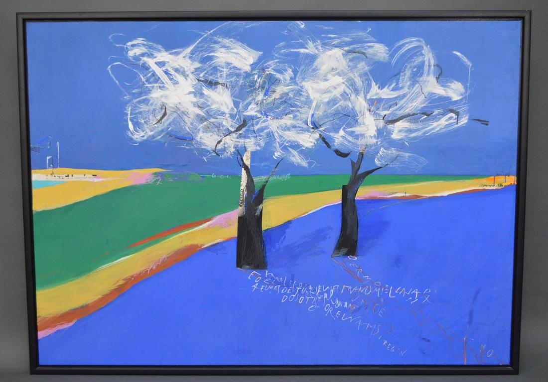 Regina Saura (Spain b. 1955) Lg. Mixed Media Painting,: Regina Saura (Spain b. 1955) Lg. Mixed Media Painting, GORDES, 67 x 48 inches 170 x 122 cm.