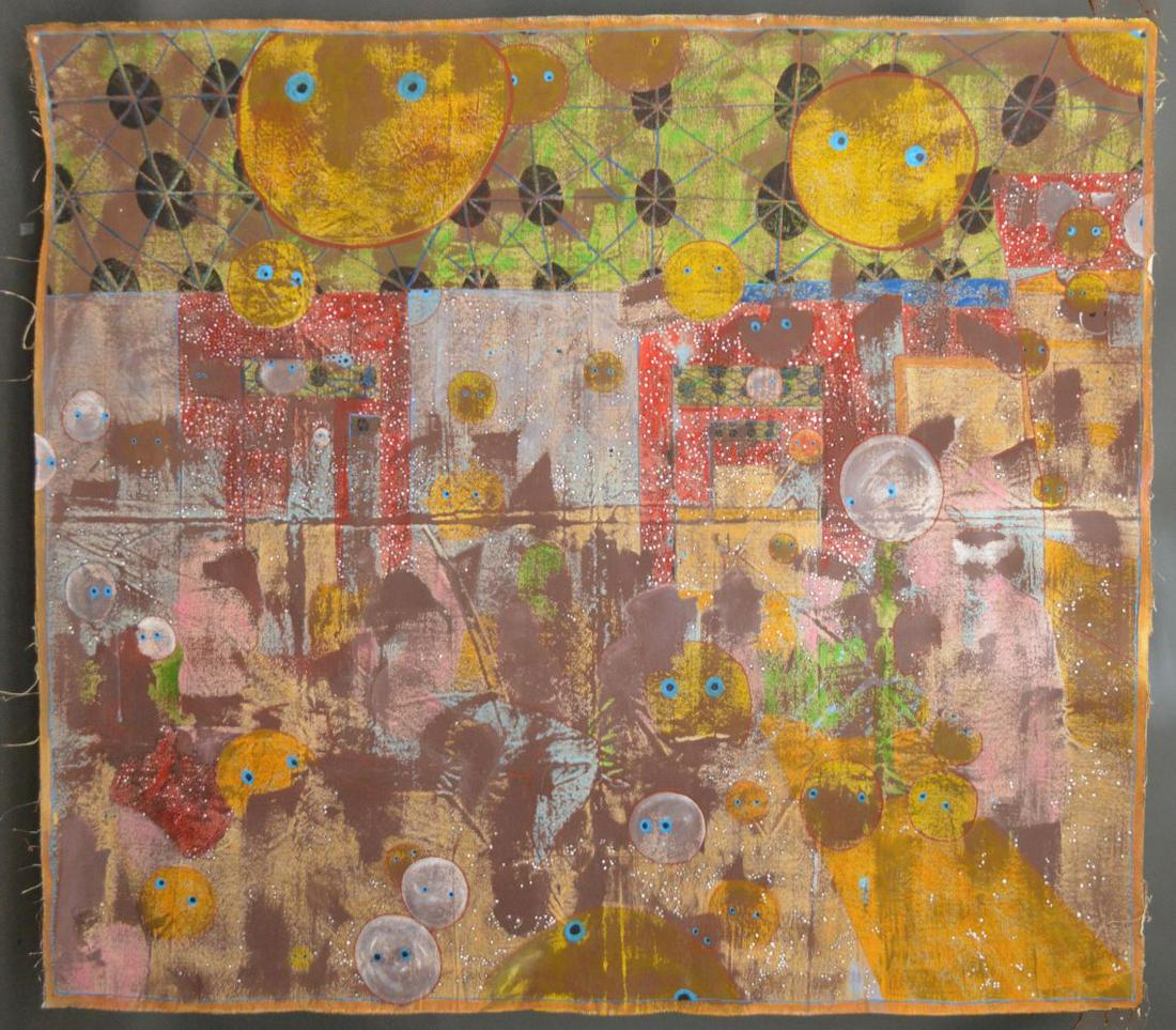 Dasha Shishkin Am/Rus fame for a year, ashes for thirty: Dasha Shishkin (AMERICAN/RUSSIAN, 1977) oil on canvas, fame for a year, ashes for thirty -2007 not stretched or framed, unsigned. 61 x 70 inches overall