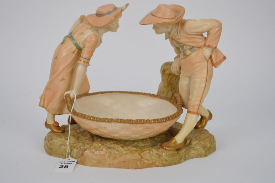 ROYAL WORCESTER FIGURAL PORCELAIN DISH, 10"H x 12"W x 6: ROYAL WORCESTER FIGURAL PORCELAIN DISH, 10"H x 12"W x 6 1/2"D Condition: no issues identified.