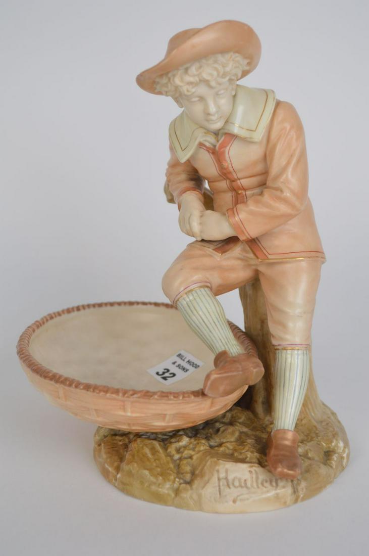 2 PCS. ROYAL WORCESTER, FIGURAL PORCELAIN DISH (9"H x: 2 PCS. ROYAL WORCESTER, FIGURAL PORCELAIN DISH (9"H x 7"W x 6"D) AND FIGURAL BIRD PORCELAIN VASE, 6 1/2"H x 7"W x 4"D