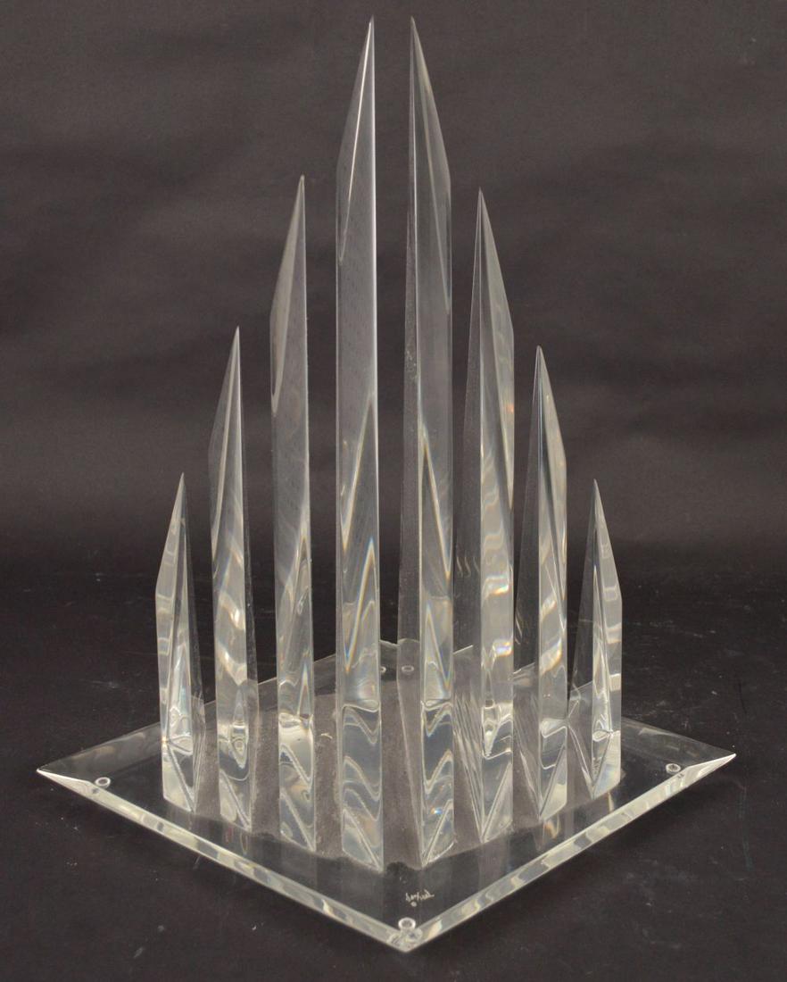 Hivo Van Teal (Cuban/American 20th cent). Clear Lucite: Hivo Van Teal (Cuban/American 20th cent). Clear Lucite Sculpture with Graduating Sections on Rhombus Base. Condition: two tiny edge chips on base otherwise good condition overall. Size: 19” H – 18