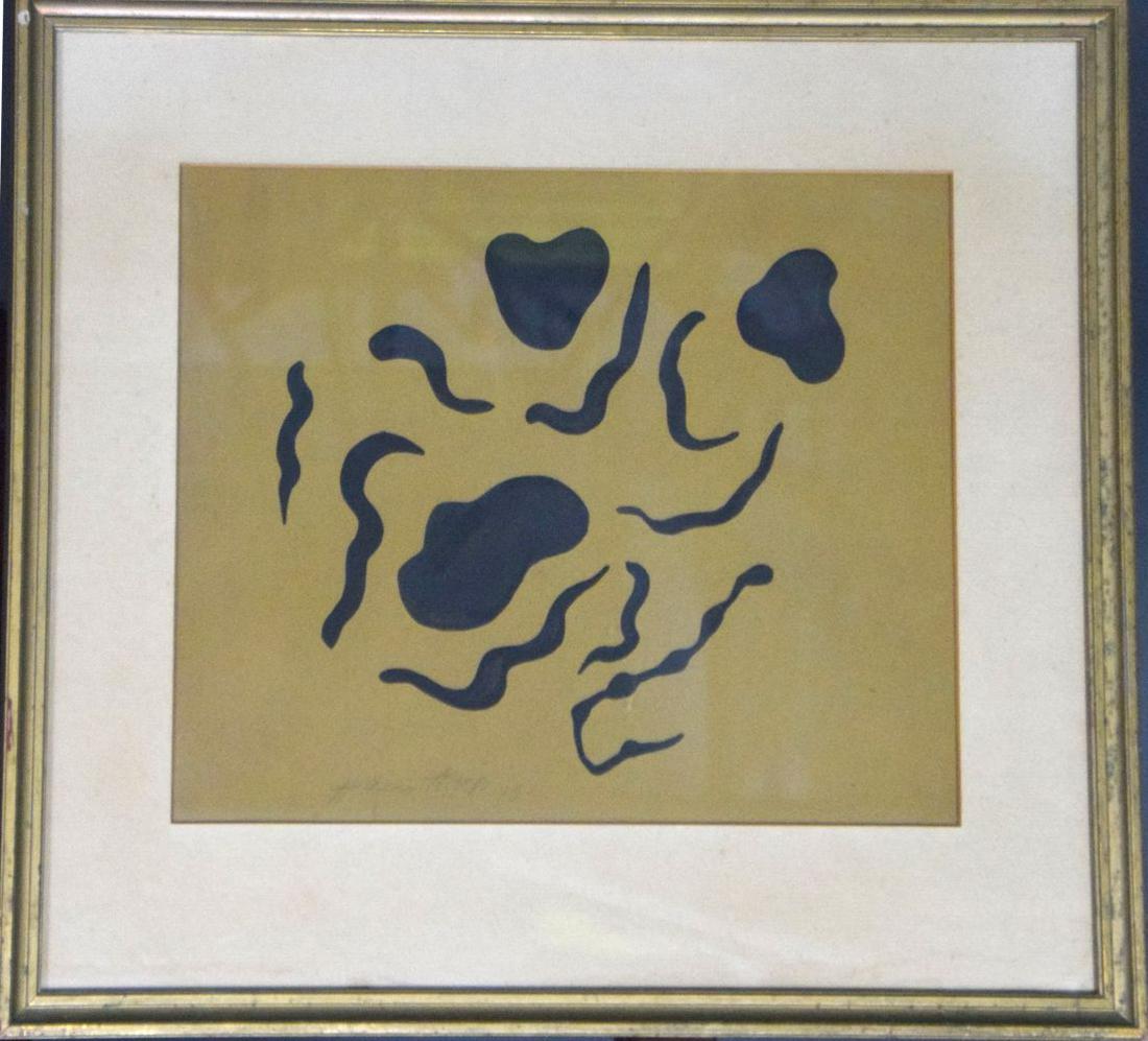 Jean (Hans) Arp (FRENCH/GERMAN, 1886–1966) Abstract -: Jean (Hans) Arp (FRENCH/GERMAN, 1886–1966) Abstract - Tempera/Gouache, signed and dated 1916 Galleries Dalmau Barcelona Spain Label on reverse